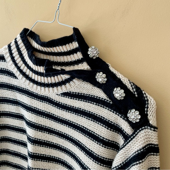 J.CREW Cable-knit mockneck pullover in stripe with jewel buttons BM301 - Picture 10 of 12